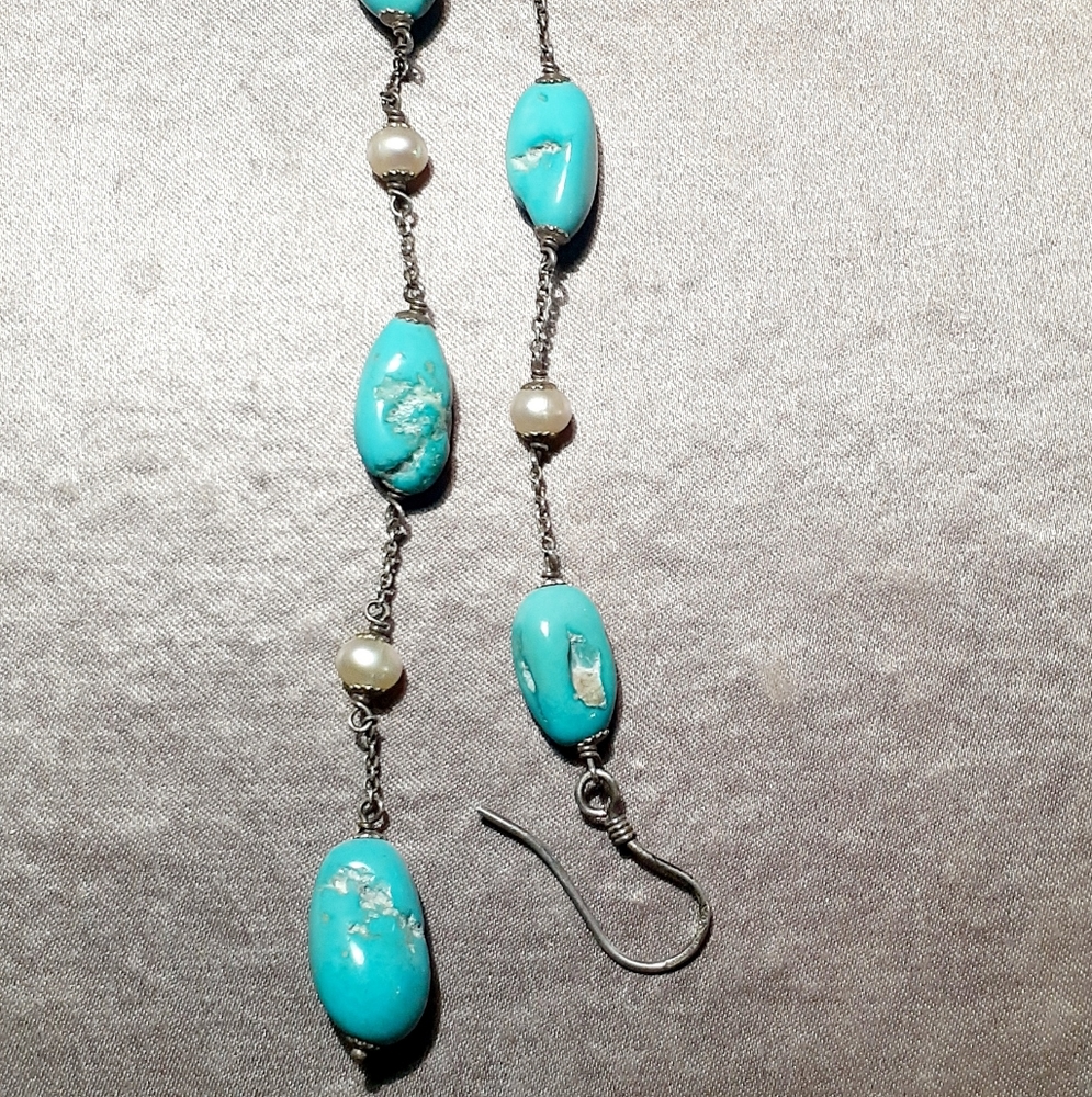 Turquoise & Pearl earrings - Picture 3 of 6